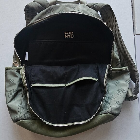 Madden NYC Laptop Backpack - Olive Green with Mushroom Print - Padded - Picture 4 of 7